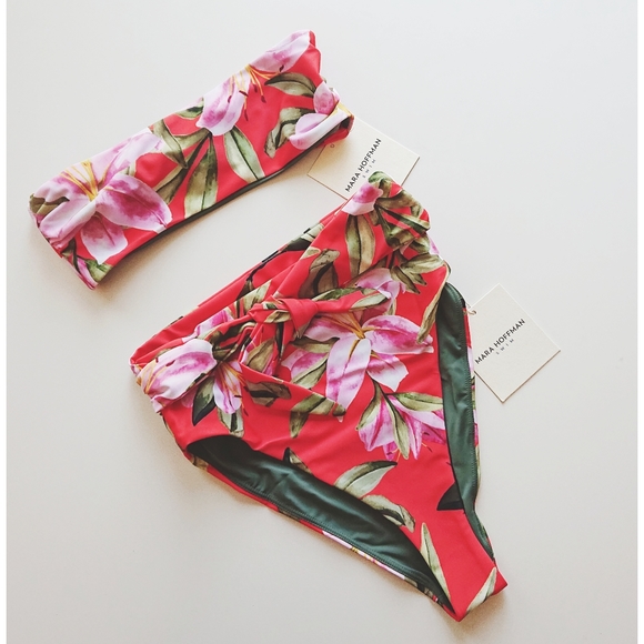 "SOLD" Mara Hoffman Abigail Goldie Red Lily Floral Bikini - Picture 9 of 12